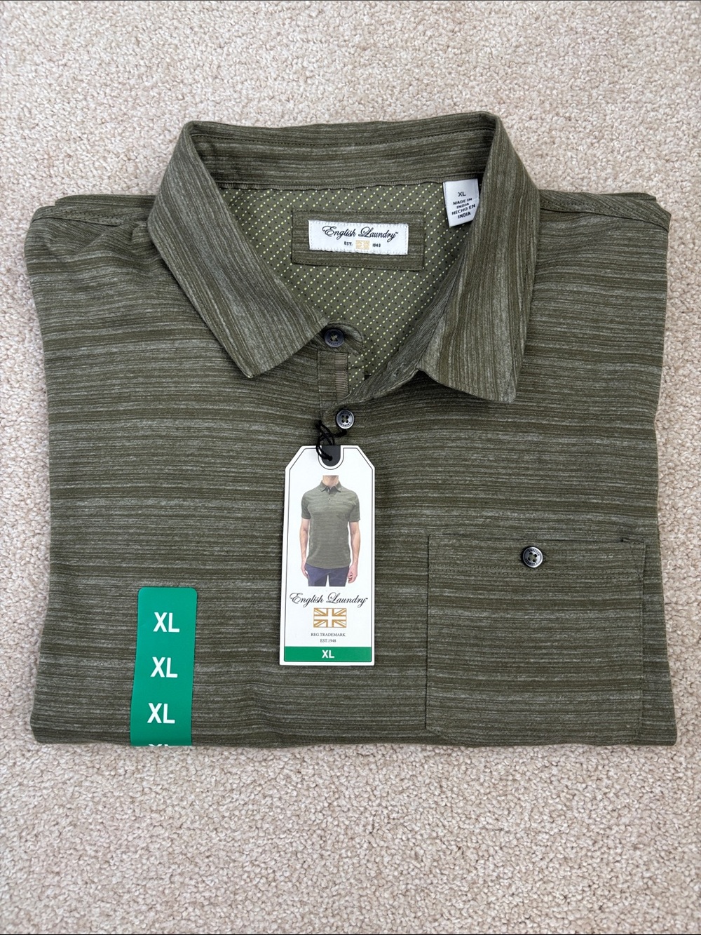NWT English Laundry men's short-sleeve olive green polo shirt, size XL